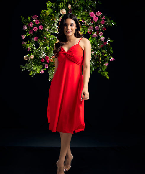 Midi Tiered Chiffon Pleated Vneck  Dress